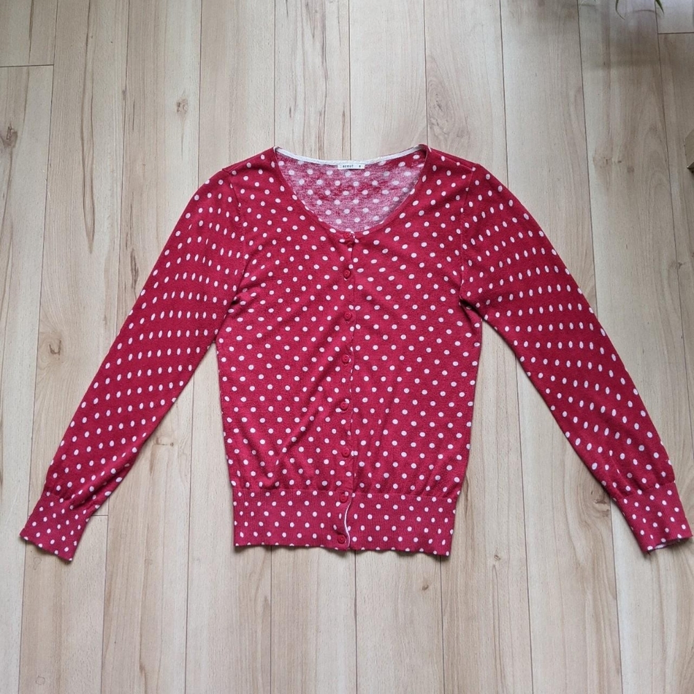 Small red polka-dot button down cardigan